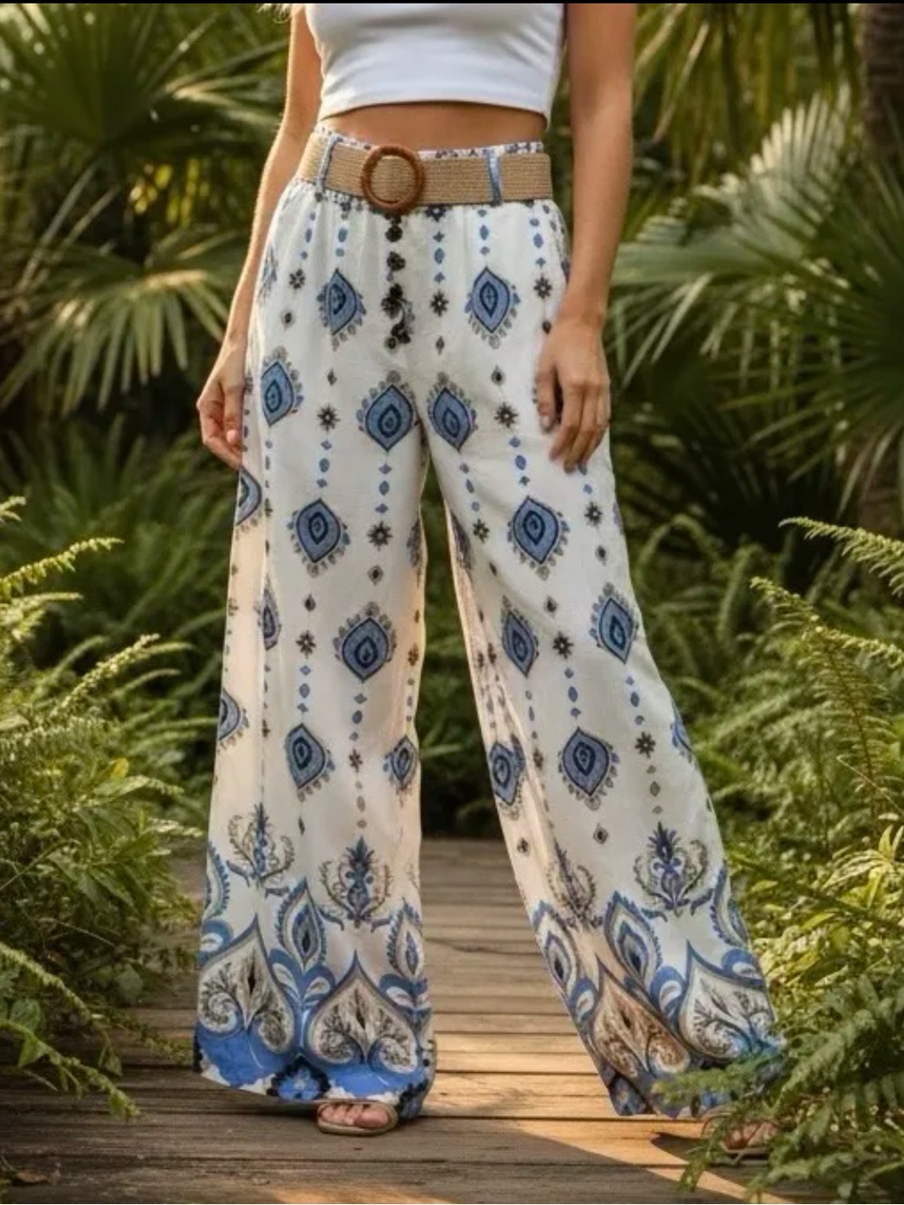 MADE IN ITALY Boho Wide-Leg Printed Pants -